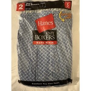 2002 Hanes Knit Boxers 2 Pack Men S 30-32 Blue NOS Vintage USA Geometric